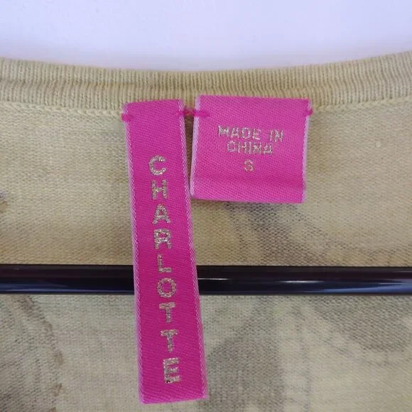 Charlotte Tarantola wool blend novelty print cardigan sweater Sz S - Picture 2 of 12